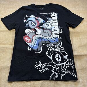 Southpole Men's "Hustle" Street Art Bear Black Cotton T-Shirt Size XL
